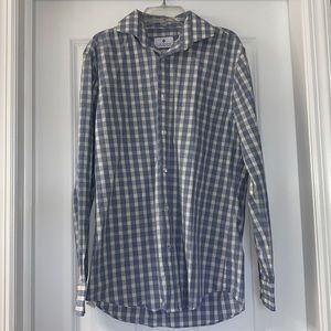 Men’s Ryan Seacrest Distinction Dress Shirt Size 15 32/33 in Blue/Cream Check